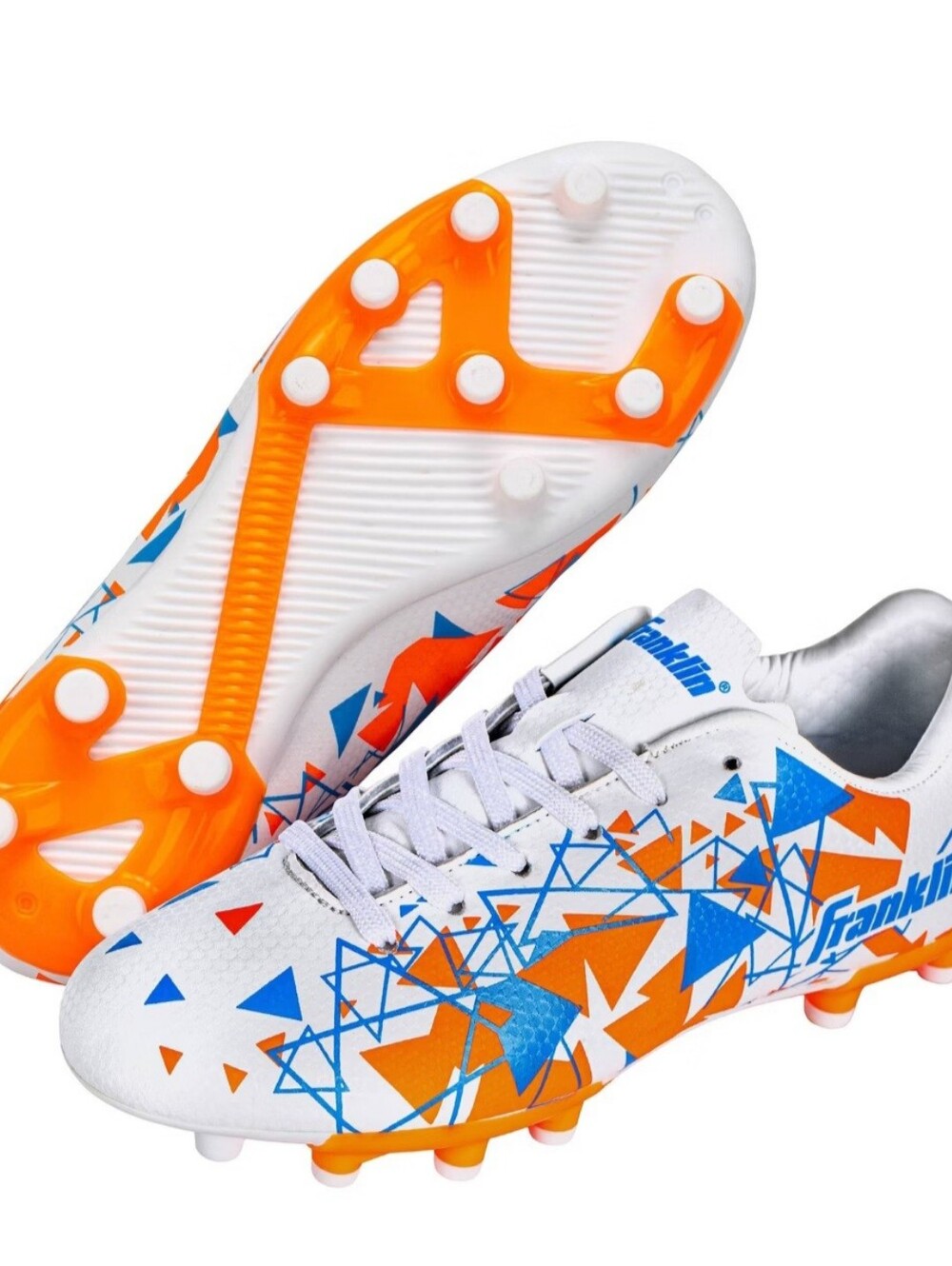 Franklin Soccer Cleats Kids Size 13 White/Orange/Blue Geometric Print